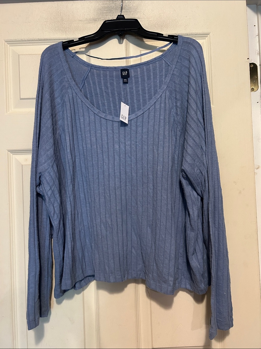 GAP Scoop-Neck Ribbed Long Sleeve Top - Dusty Blue Size XXL
